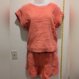Madewell Vibrant Orange Set Textured Fabric Top Xxs Bottom Medium